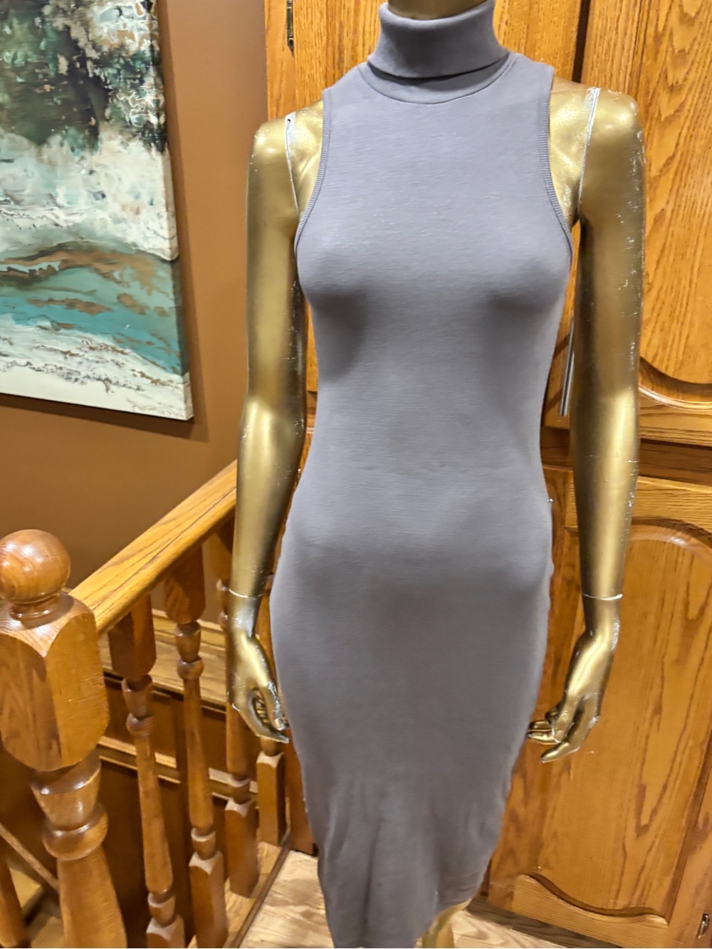Zara Sleeveless Turtleneck Midi Dress in Charcoal - Picture 6 of 9